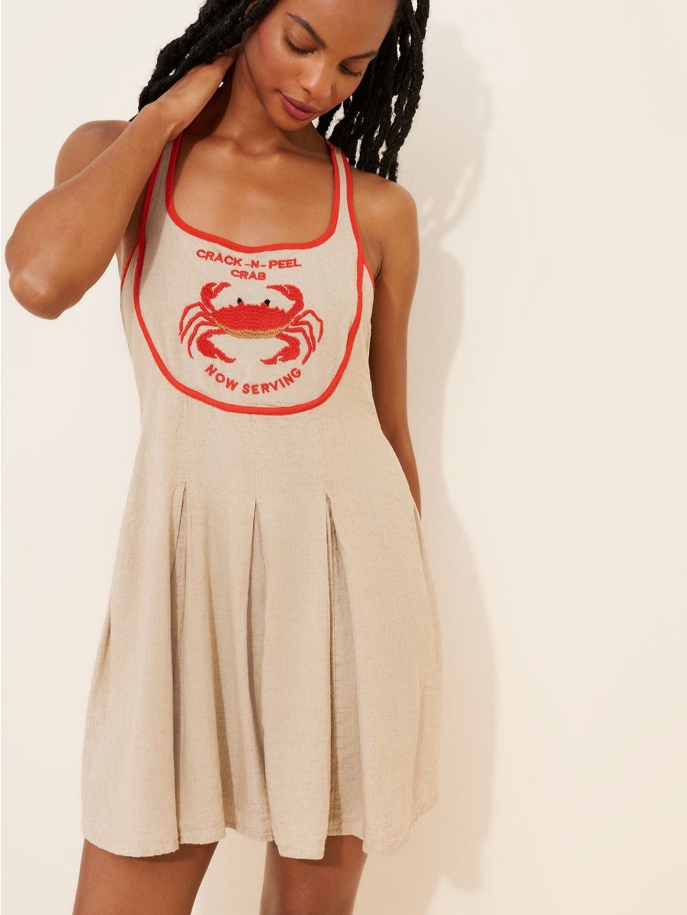 Celandine Crab Shack Bib Linen Blind Mini Dress
